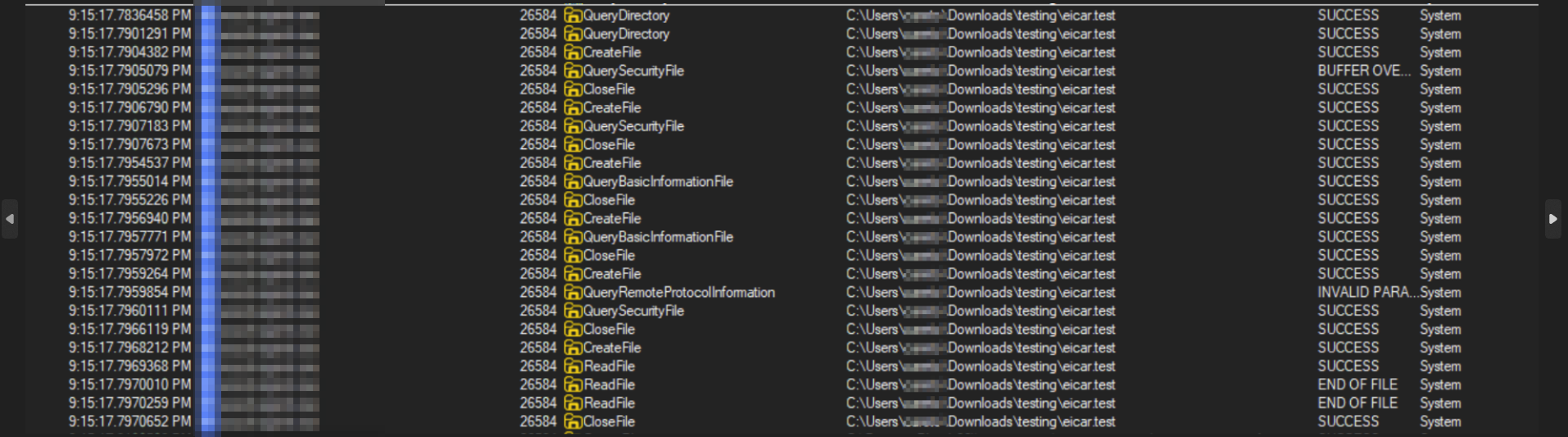 Aperturas y escrituras en el archivo de log